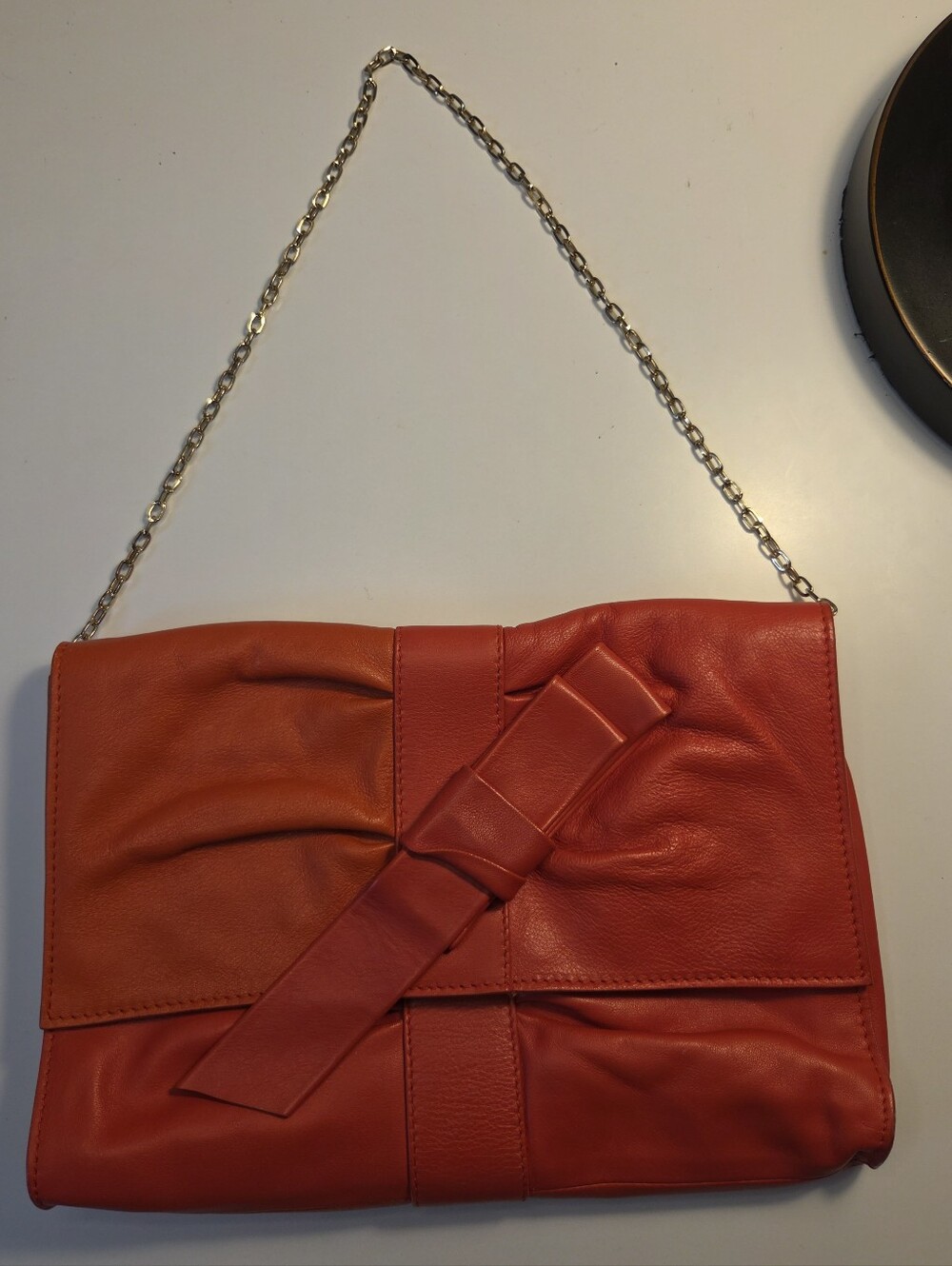 Authentic Furla Red Leather Bow Bag With Chain Strap